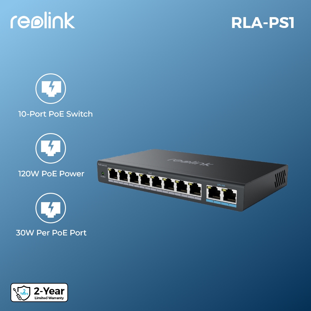 Conmutador PoE Reolink con 8 puertos PoE, 2 puertos de enlace ascendente Gigabit, conmutador Ethernet de 120W, fuente de alimentación del inyector PoE para cámaras IP PoE
