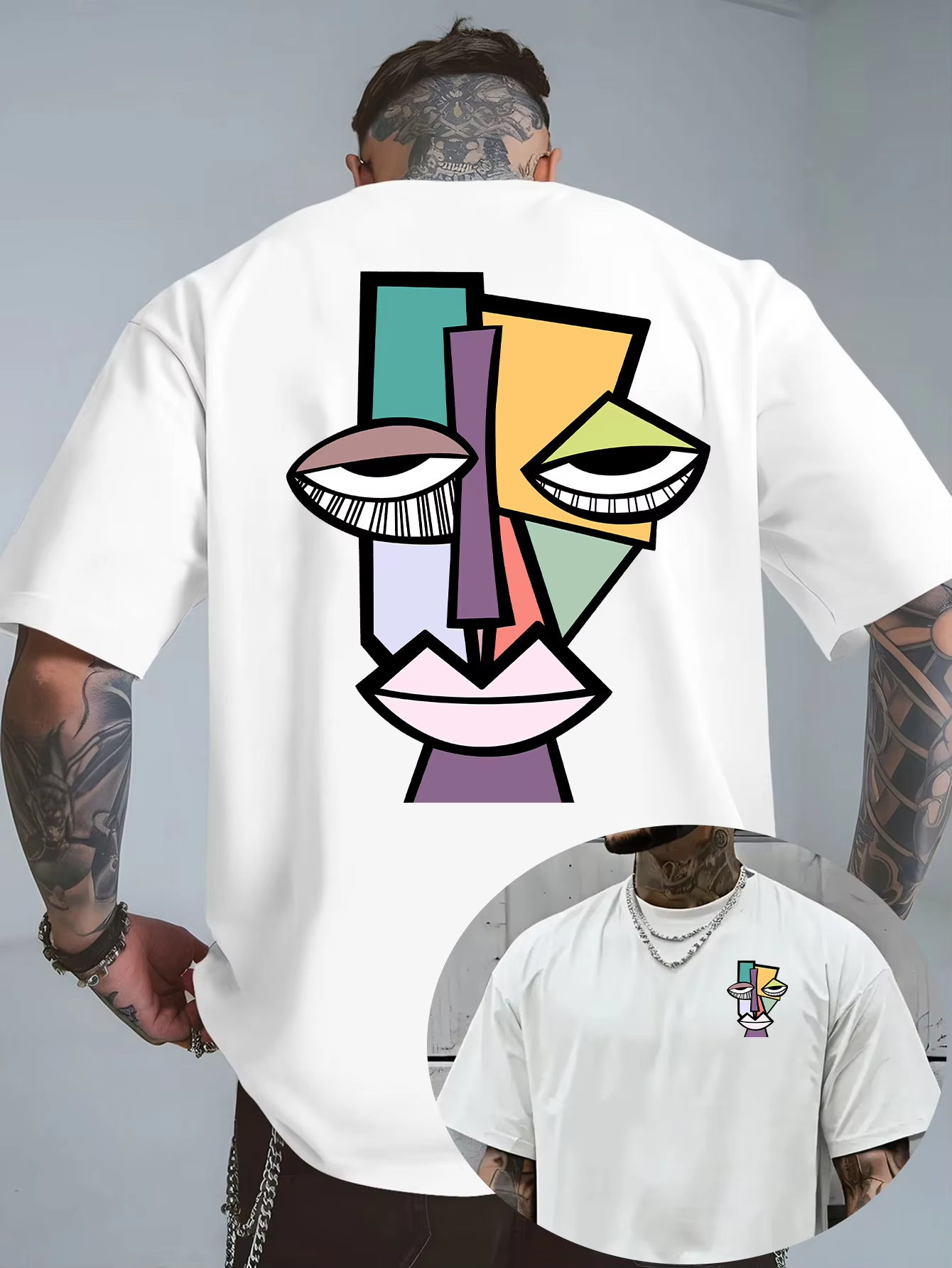 Picasso Style Cubist Print 100% Cotton Men Woment T-shirt Summer Autumn Daily Outdoor Sports Casual Loose Street Short Sleeve