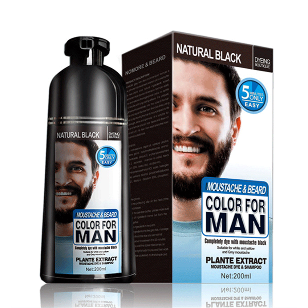 Shampoo per tintura per barba nera naturale Colorazione permanente per barba a lunga durata per uomo Rimozione Copertura per colore dei capelli grigi bianchi Cura della barba