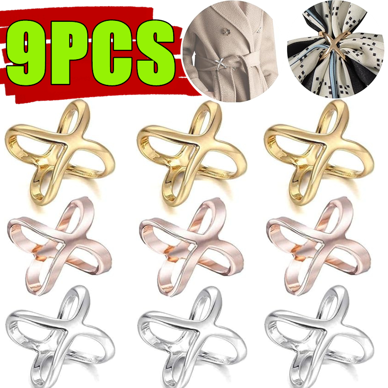 1-9 SZT. Klips do Szalika Krzyżowego w Kształcie Litery X Metalowe Broszki dla Kobiet Ażurowa Kokarda Klamra do Szalików Uchwyt do Szalów Klamra do Wiązania Akcesoria Odzieżowe