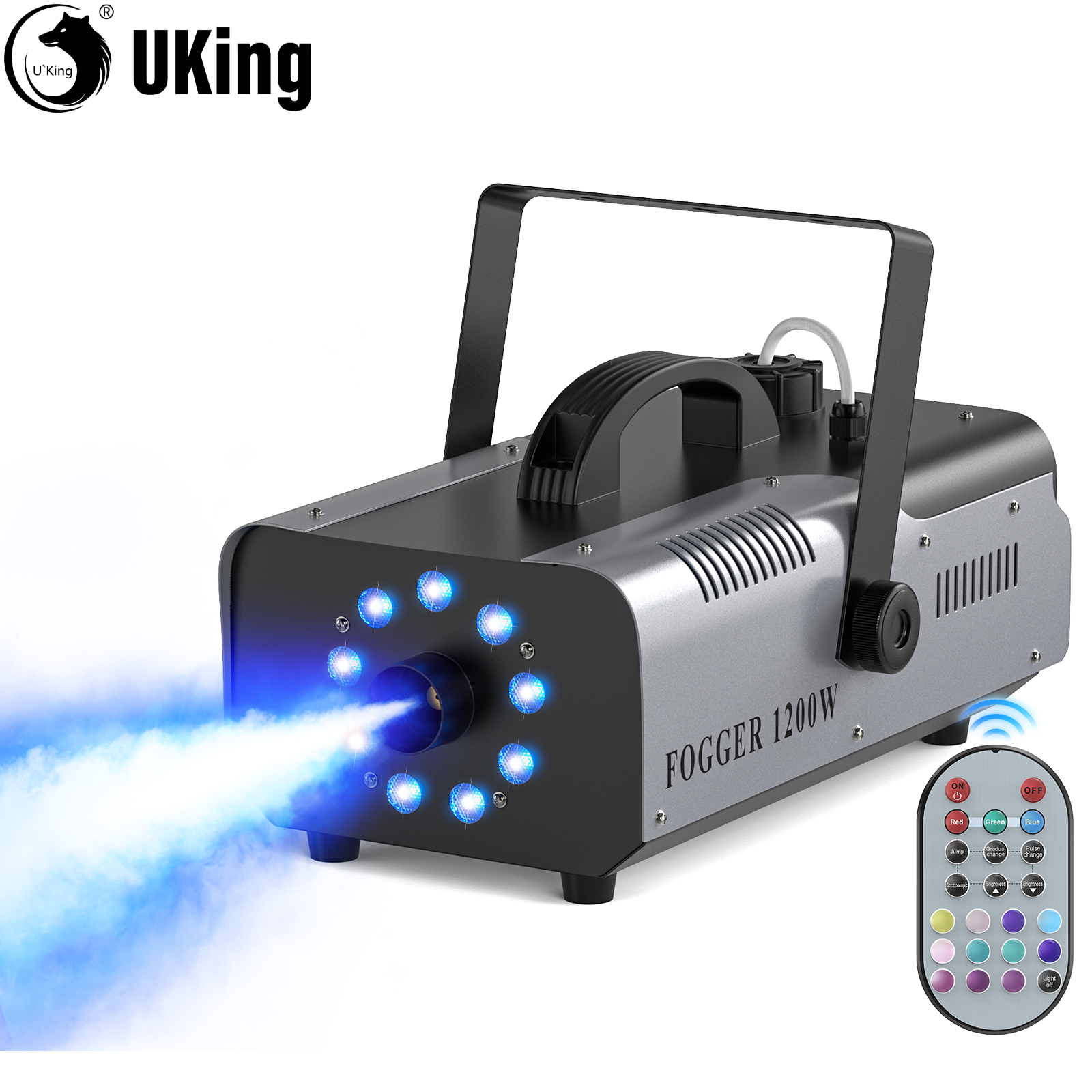 U'King – Machine à fumée 1200W, mise à niveau avec 9 led RGB 3 en 1, Machine à brouillard par pulvérisation colorée, équipement de scène pour fête de mariage et Banquet
