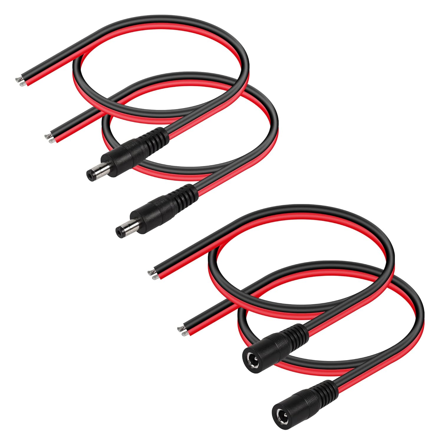 1 Para Przewodów Zasilających DC 14AWG z Wtykiem 5.5mm X 2.1mm (Męski i Żeński) - Przedłużacz do Kamer CCTV, Oświetlenia LED