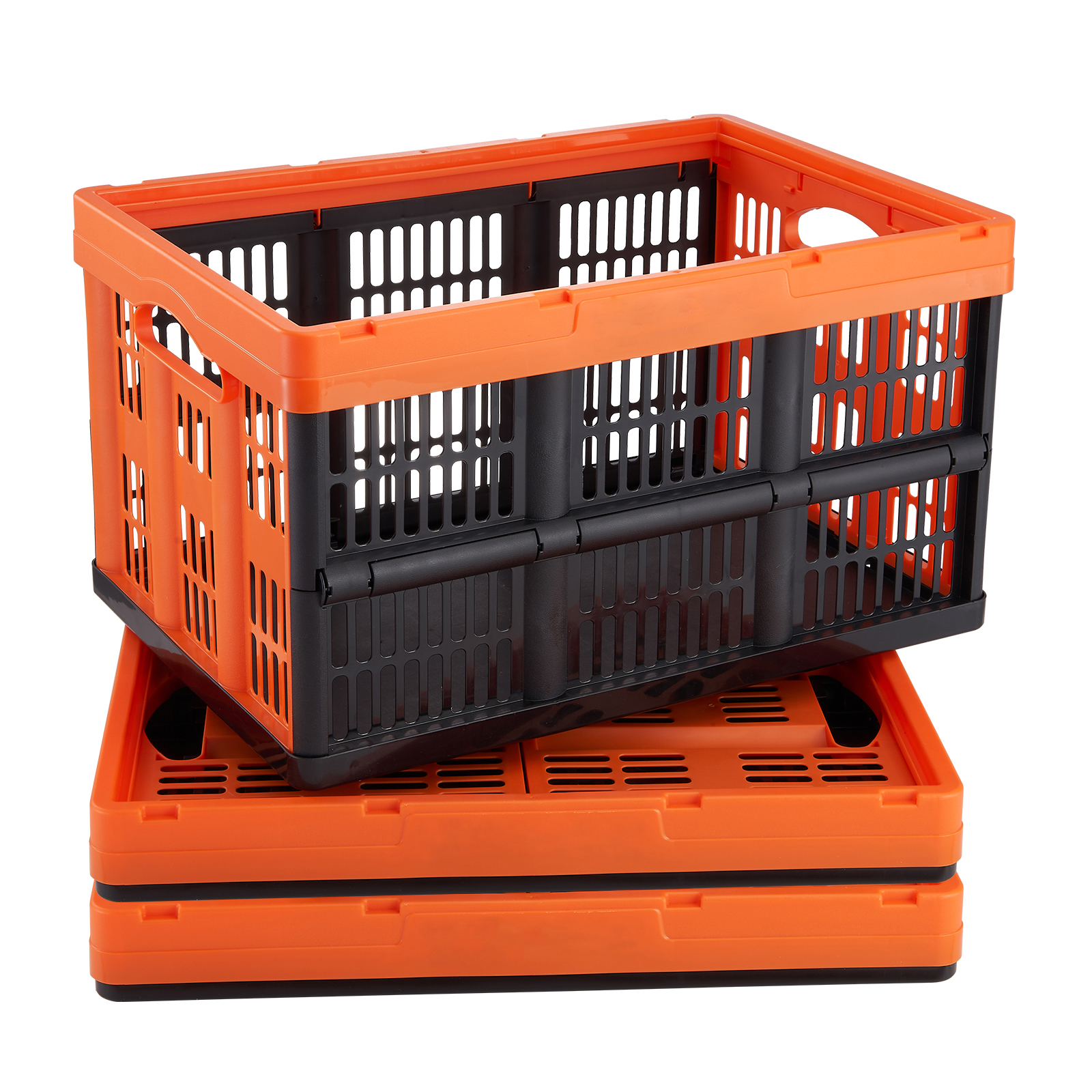 SucceBuy Paquete de 3/6 Cestas de Almacenamiento Plegables de Plástico de 45L, Contenedores Apilables con Asas para Ropa, Comestibles y Juguetes