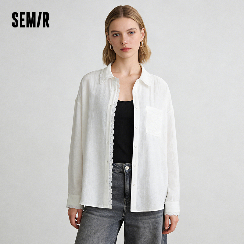 Semir Relaxed Shirt Damen 2026 Frühling Mittellange Leinenähnliche Textur Übergroße Spitzenbluse Lässig Bequem Alltägliche Kleidung