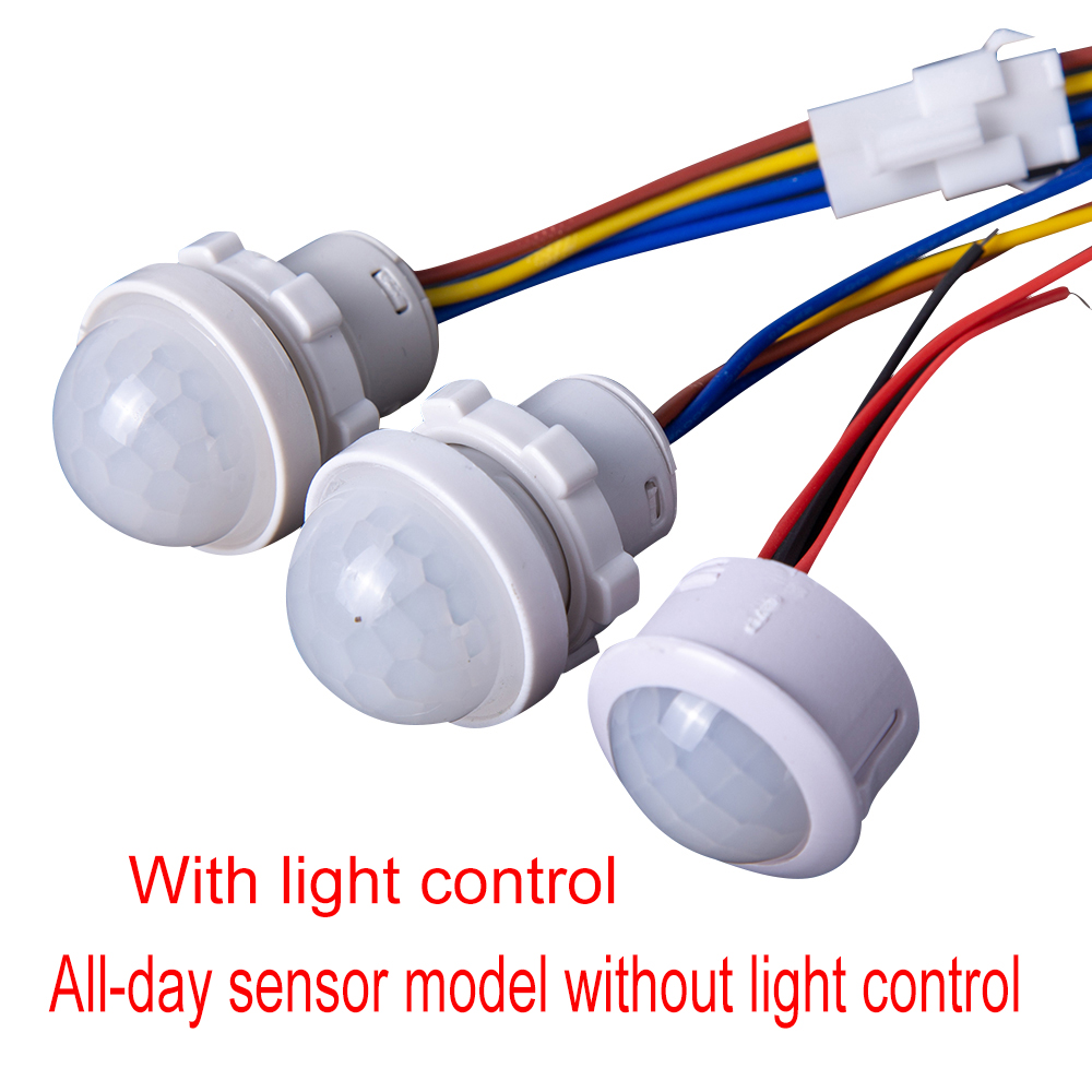Interruptor de luz AC110-240V con Sensor automático, Sensor de movimiento infrarrojo, PIR, LED, detección de luz nocturna para interiores y exteriores, DC12-24V