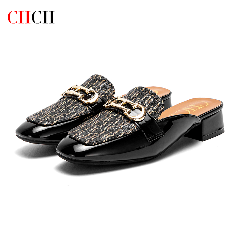 CHCH Gesp Muiltjes voor Dames Ronde Neus Backless Platte Muiltjes Slides Muilezels Schoenen Dames Slip-on Loafers