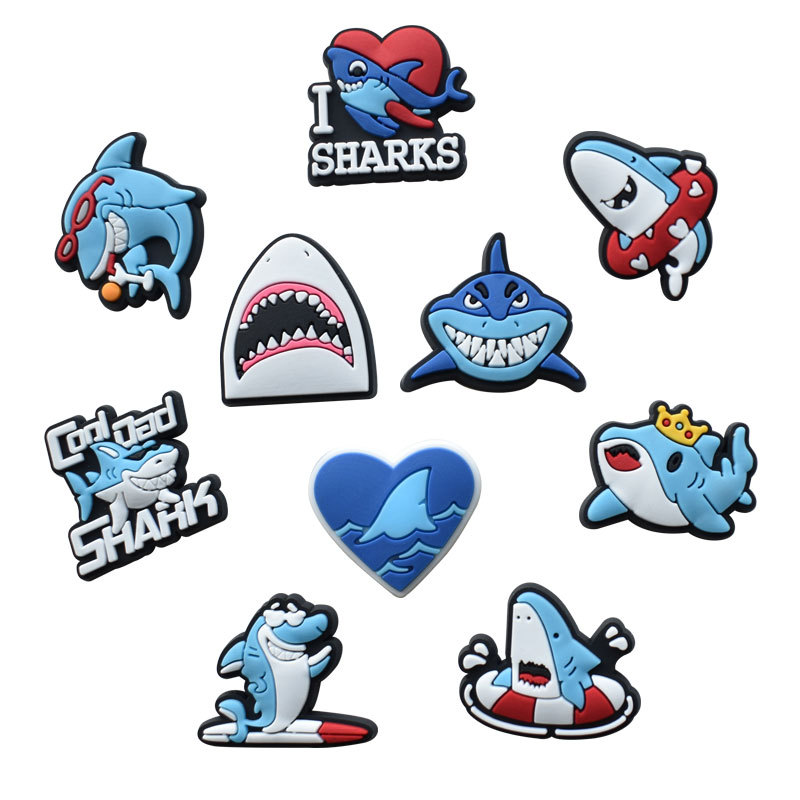 Sharks Shoe Charms Pin for Clogs Bubble Slides Shoe Accessories DIY Shoe Decoration Buckle Charms Party Gift
