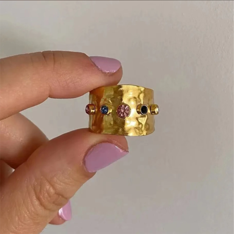 Vintage Colorful Crystal Zirconia Open Mouth Adjustable Ring Women Fashion Gold Color Elegant Wedding Party Jewelry Accessories