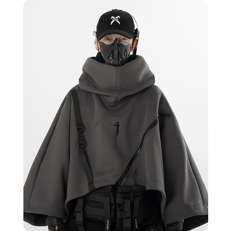 Outono irregular funcional hoodie zíper capa casaco pulôver roupas masculinas harajuku moletom com capuz high street streetwear