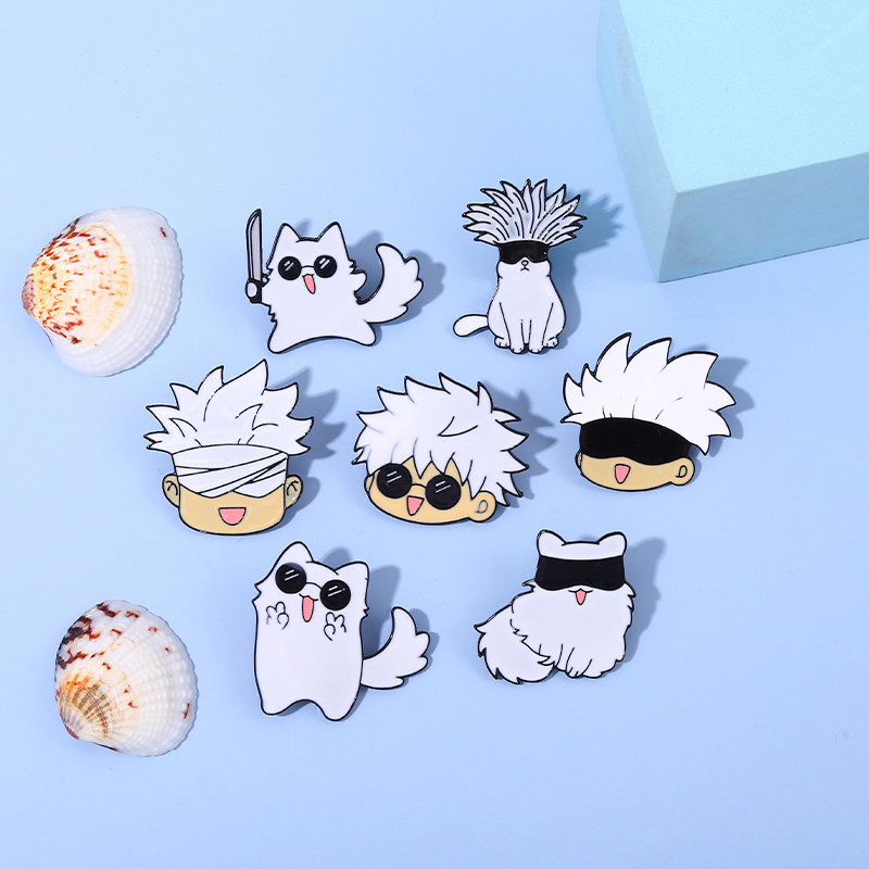 Pin esmaltado Kawaii Anime máscara de ojos lindo Manga broches insignia Jujutsu Kaisen Anime accesorios para mochila Gojo Satoru Cats