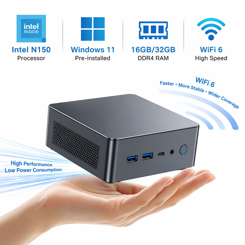 Mini PC Intel N150/i9-9900, 16 GB/32 GB de RAM + 256 GB/512 GB/1 TB/2 TB de ROM SSD, Wifi 6, Bluetooth 5.2, Computadora para Juegos