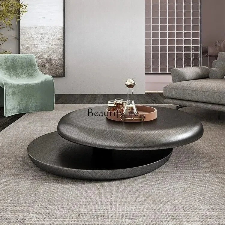 56Italian light luxury household small apartment high-end artistic stainless steel high-end rotating coffee table