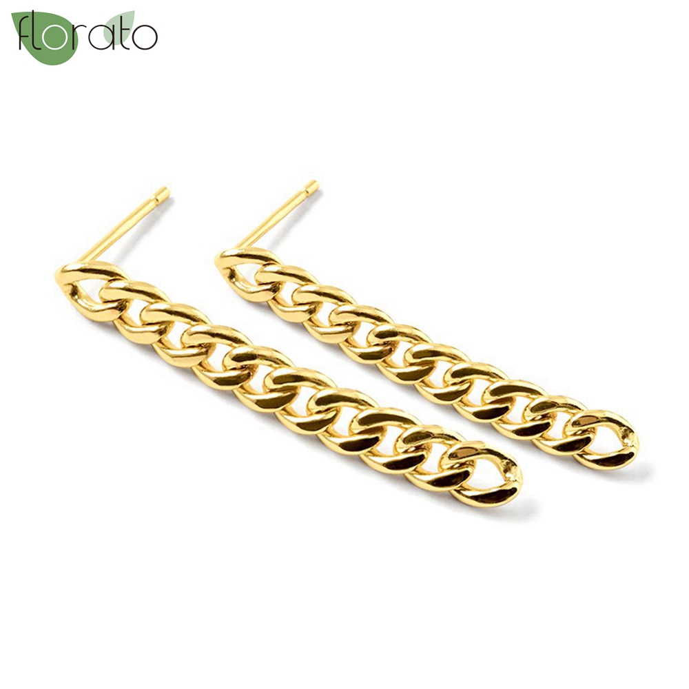 925 Sterling Silver Needle Trendy Heavy Metal Long Chain Gold Color Pendant Earrings for Women Premium Ear Studs Luxury Jewelry