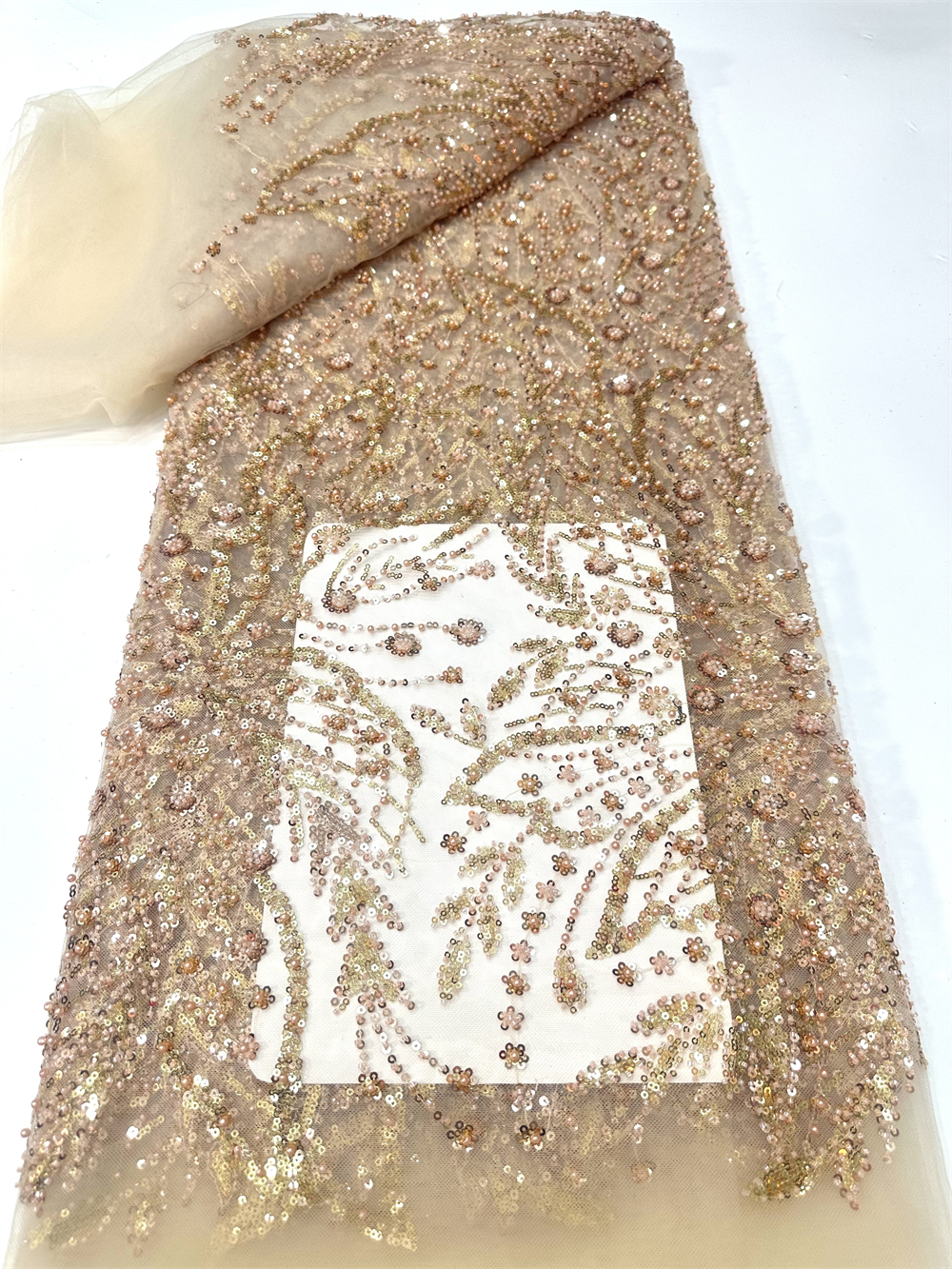 Tecido de Renda Luxuoso Africano com Lantejoulas e Miçangas de Alta Qualidade para Noivos, Casamento Nigeriano, Bordado Nupcial, Tule Francês, Materiais de Costura