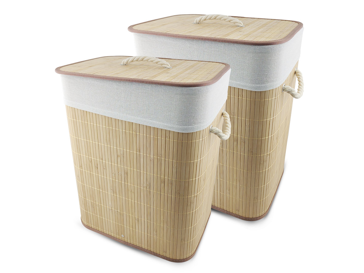 2 Kit Kledingmand Met Deksel En Tas Afneembare Doek Wasbaar Doorzichtig Eco-Vriendelijke Bamboe Mimo-Stijl