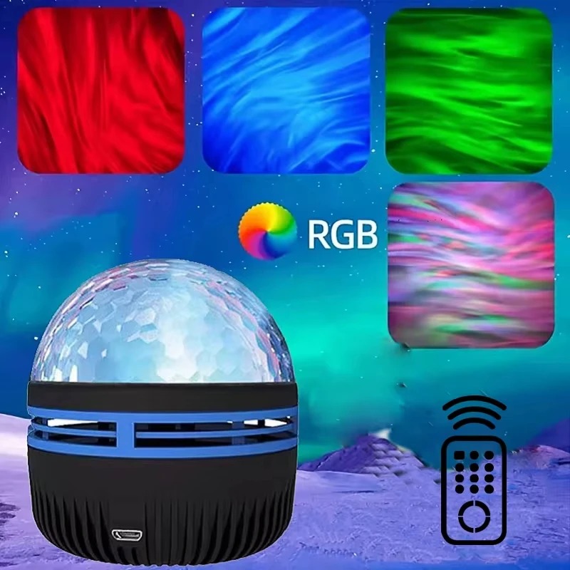 1 proyector de cielo estrellado Aurora Borealis, luz nocturna para dormitorio, alimentado por USB, multicolor, Control remoto, para regalo, decoración del hogar