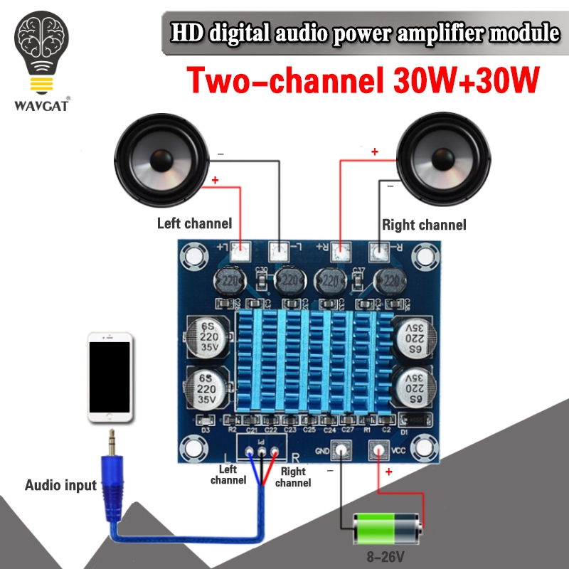 1-5 uds oficial TPA3110 XH-A232 30W + 30W 2,0 canales placa amplificadora de potencia de Audio estéreo Digital DC 8-26V 3A C6-001
