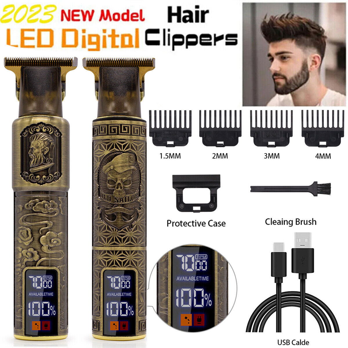Professional Mens Hair Clippers Trimmers เครื่องไร้สายเคราเครื่องโกนหนวดไฟฟ้าไร้สายเคราเครื่องโกนหนวดไฟฟ้า