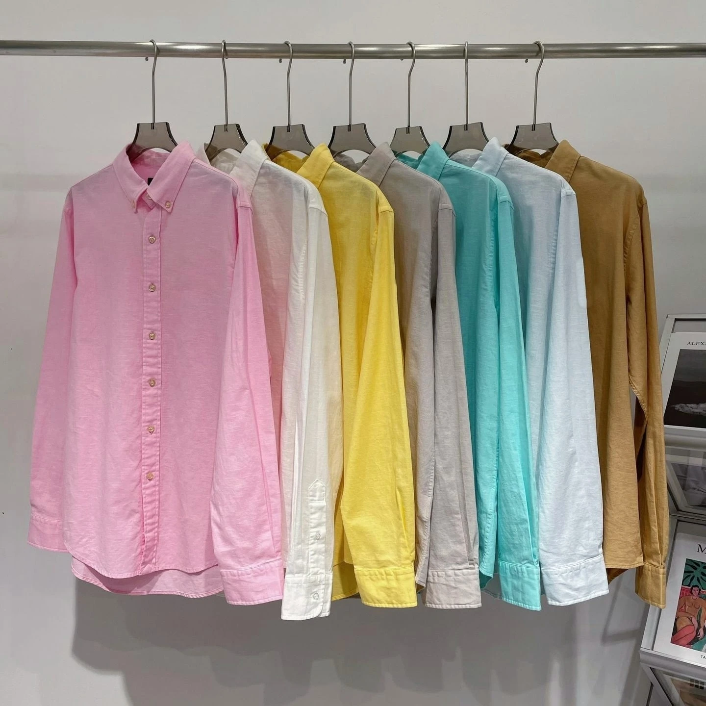Damenblusen und -hemden, Leinenhemd mit langen Ärmeln, Damenblusen-Tops, Leinenmaterial, Unisex, Old Money, besticktes Hemd