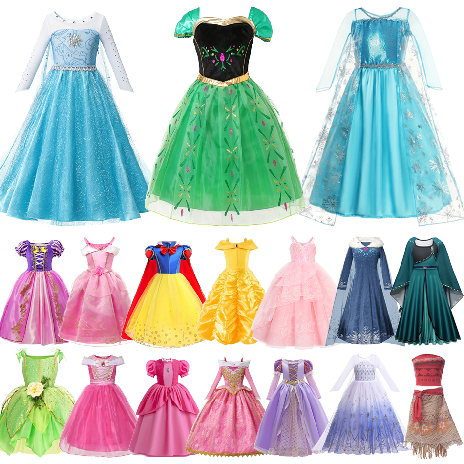 Meninas vestido de princesa crianças elsa anna neve branca aurora belle rapunzel pêssego traje de halloween crianças festa de aniversário roupas