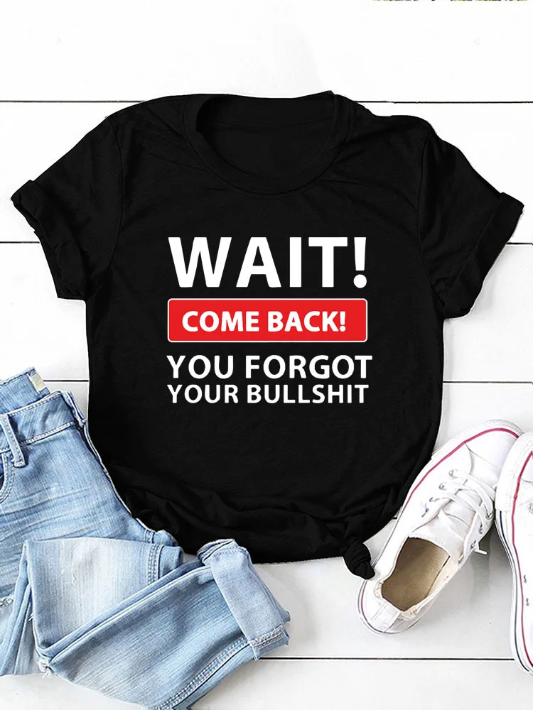 Attendere torna lettera stampa maglietta da donna manica corta O collo maglietta da donna allentata maglietta da donna top Camisetas Mujer