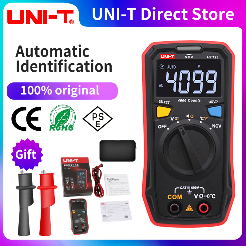 UNI-T UT123 Мини-цифровой мультиметр; Измеритель напряжения переменного и постоянного тока; Тестер сопротивления (Ом) температуры; NCV/тест на высоте/цветной экран EBTN