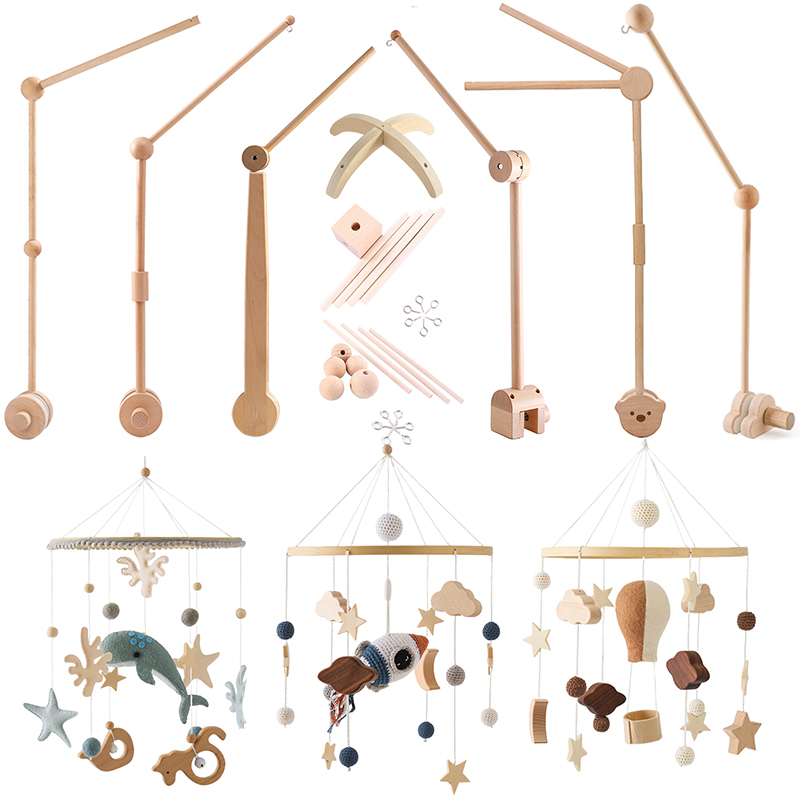 Soporte de madera para bebé, campana para cama de 0 a 6 meses, accesorios de soporte de juguete, soporte colgante, móvil suave en la cama, decoración para habitación de bebé, cuna