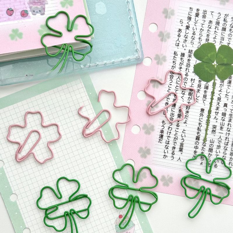 10 pièce/ensemble Ins Design créatif trèfle trombone vert rose couleur Scrapbook trombone bricolage décor Photocard bloc-notes pince fixe broche