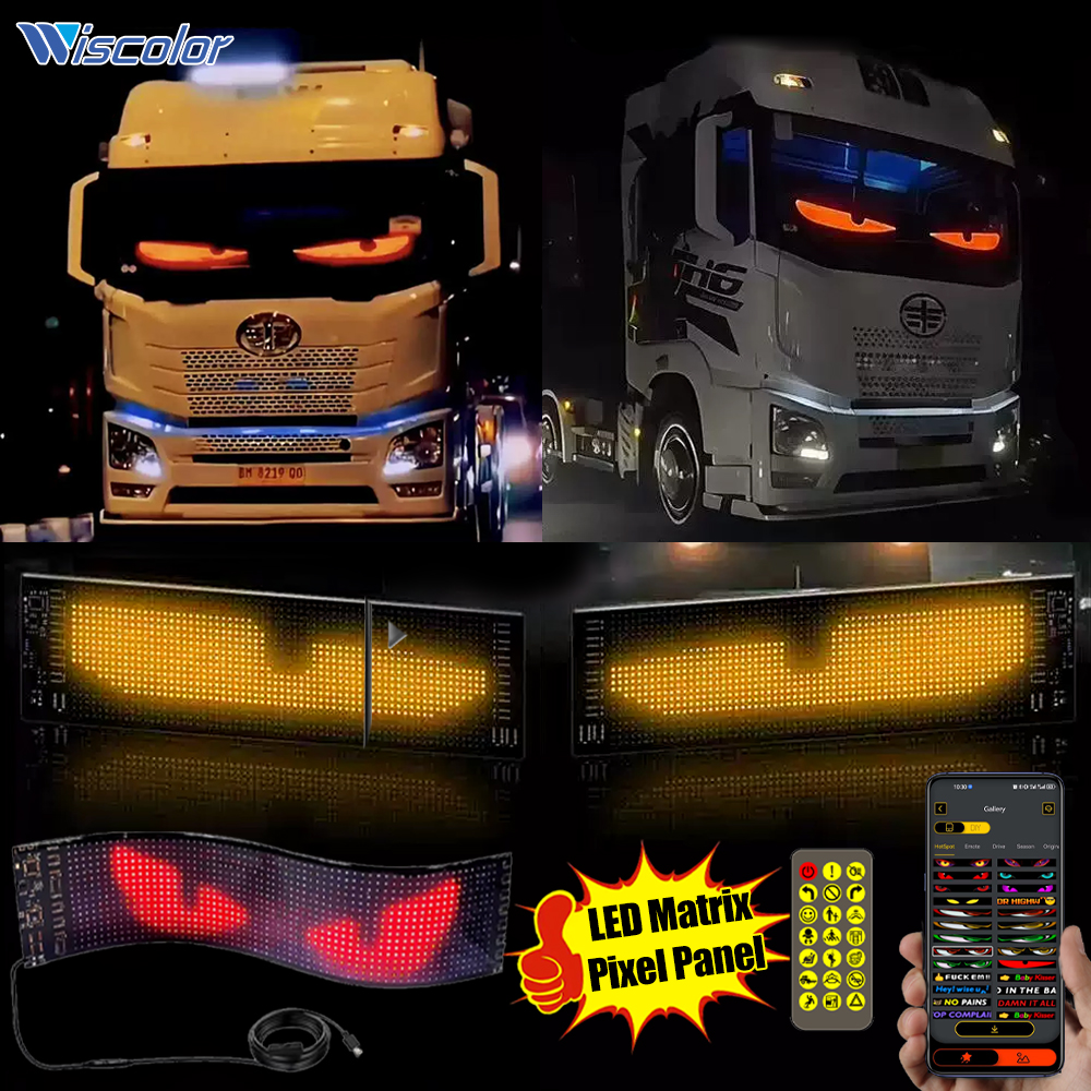 Wiscolor  Demon Eyes USB 5V  Ojos de Camión Led Display Señalización de Coche Animación Led Matrix Panel Bluetooth App Control Pantalla Flexible Programable Animación Led Luz de Coche