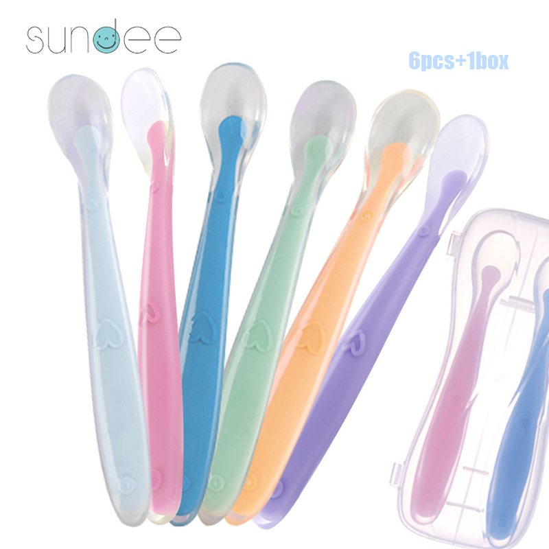 10 pçs colher de alimentação do bebê colheres de silicone macio colher de treinamento para crianças crianças bebês sensor de temperatura alimentador de alimentação talheres