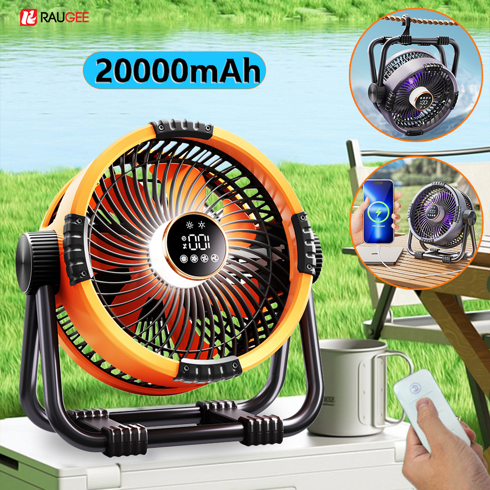 Camping-Deckenventilator 20000mAh Wiederaufladbarer USB-Ventilator mit Powerbank und LED-Licht Haken Luftzirkulator Kabelloser Deckenventilator