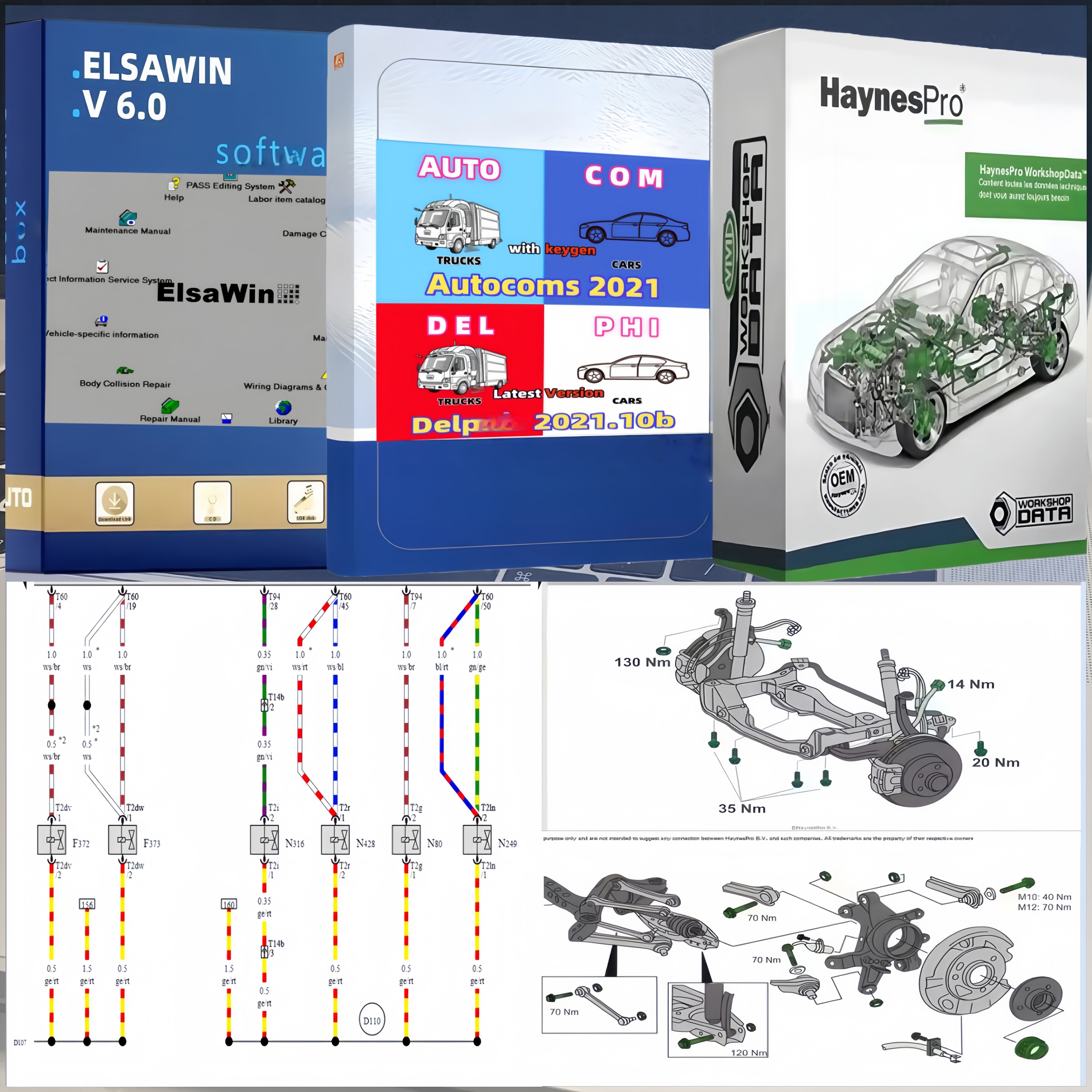 ซอฟต์แวร์ซ่อมรถยนต์ยอดนิยมปี 2026 Elsawin 6.0 Haynes PRO DEP 2021.10 Autocoms 2021.11 ข้อมูลสำหรับการใช้งานในโรงงาน พร้อมวิดีโอสอนการติดตั้ง