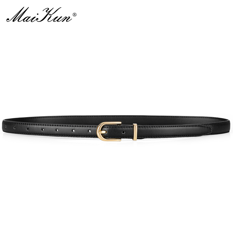 Maikun Skinny Belt For Women Gold Alloy Buckle Faux Leather Belt For Dress