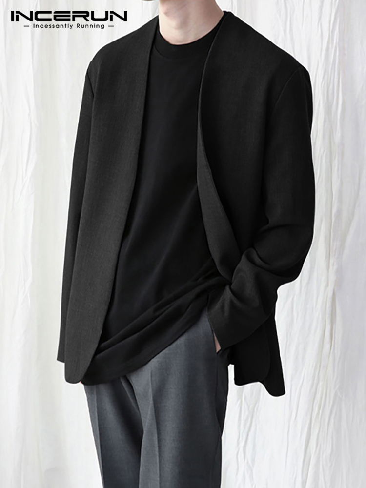 สไตล์ใหม่ผู้ชาย Blazer Leisure หลวมปุ่มชาย All-Match Simple Collarless แขนยาวชุด S-5XL INCERUN เสื้อ2023
