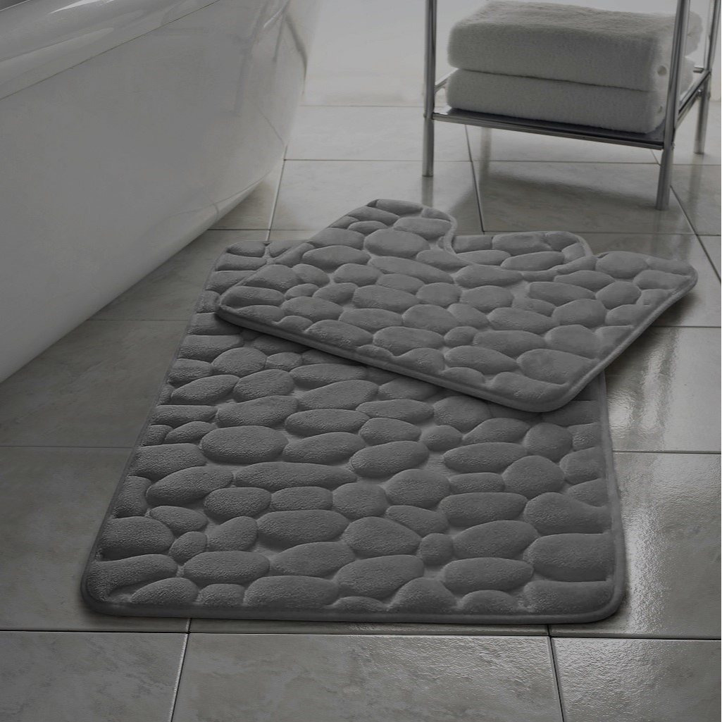Block Bathroom Mat Rug, Memory Foam Bath Mat, Non-Slip Bathroom Floor Mats, Cobblestone Bath Mats Absorbent Bath Rugs Washable