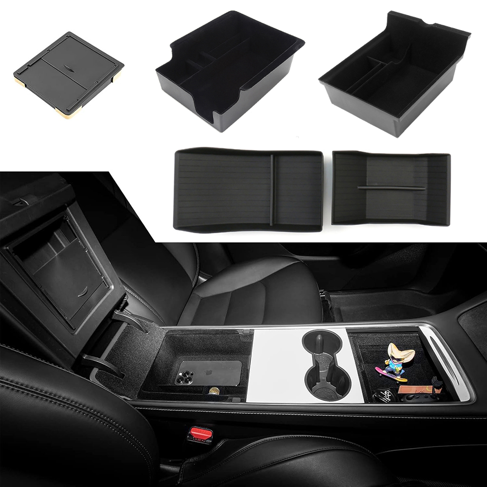 Per Tesla Model 3 Highland Model Y 2020- 2024 Console centrale Floccaggio Vassoio ABS Organizzatore Bracciolo centrale Scatola portaoggetti inferiore