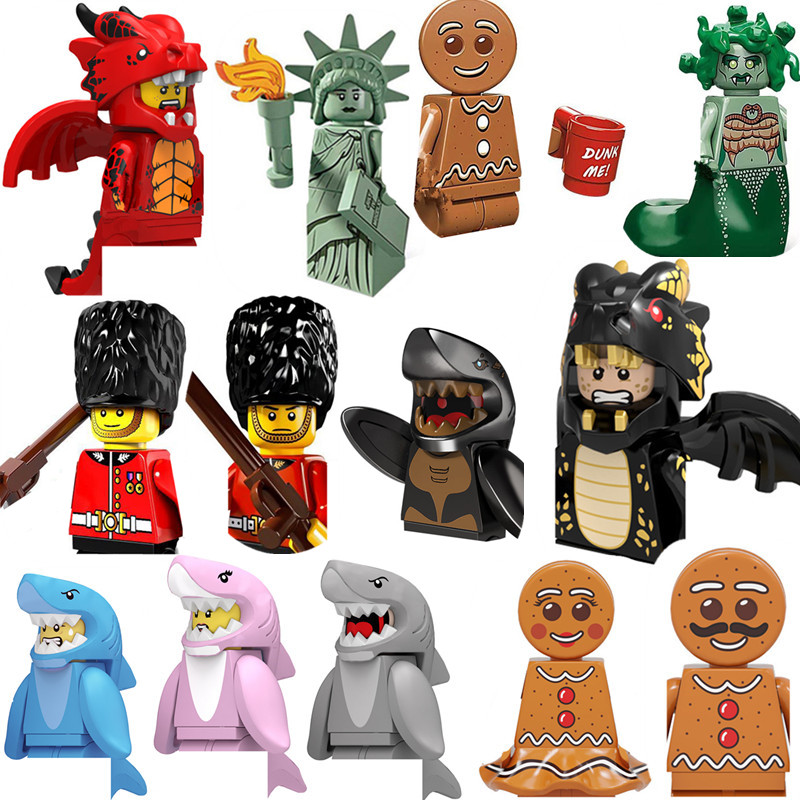 Nueva serie de películas clásicas Mini juego de modelos de animales de tiburón 3D, juguetes de ensamblaje de bloques de construcción, regalos de cumpleaños para niños y niñas