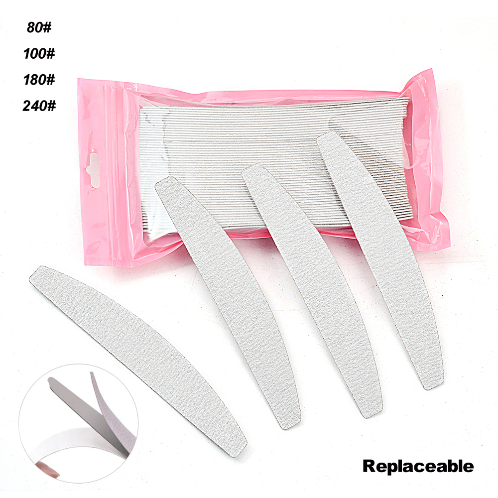 50Pcs/Lot Replaceable Nail File Strong Sandpaper Pedicure Limes Professional Removalble Pads With Metal Board For Manicure Tools