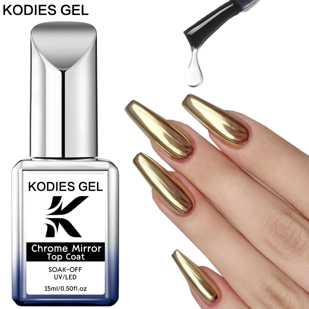 KODIES GEL Chrome Mirror Top Coat Nails Gel Polish Semi Permanent UV Super Shine Nail Powder Topcoat Gel Finish Maniküre Lak