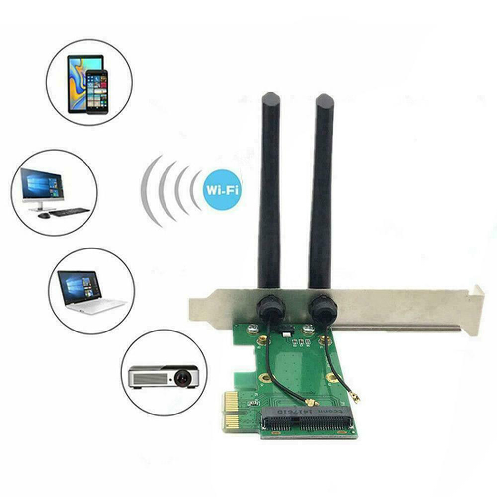 Tarjeta inalámbrica WiFi Mini PCI-E Express a PCI-E adaptador con 2 antenas externas para PC