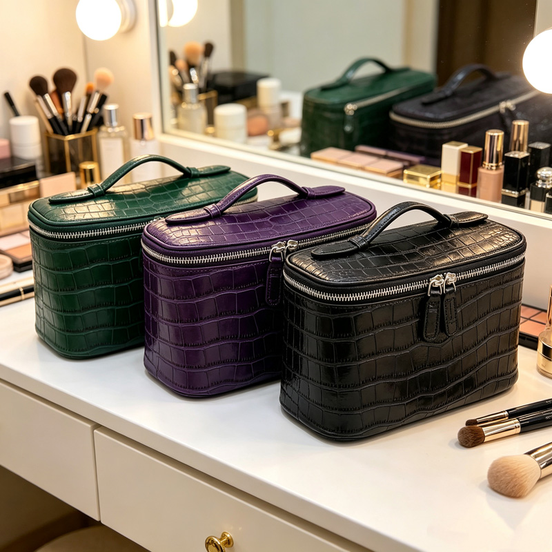CLAREGQI Dames Cosmetische Tas van Krokodillenleer met Grote Capaciteit, Draagbaar, Waterdicht, Reistas voor Make-up en Toiletartikelen