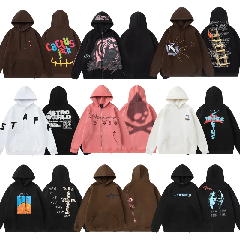 Cactus Jack Hoodies High-quality Casual Loose Skull Print Zipper Hooded Sweatshirt Jackets for Men Women Harajuku Streetwear