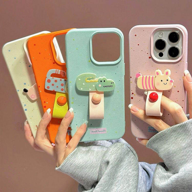Koreaanse Leuke 3D Hond Kat Konijn Vinger Ring Ondersteuning Telefoon Case Voor iPhone 16 15 14 13 11 12 Pro Max Plus X XS Houder Stand Cover