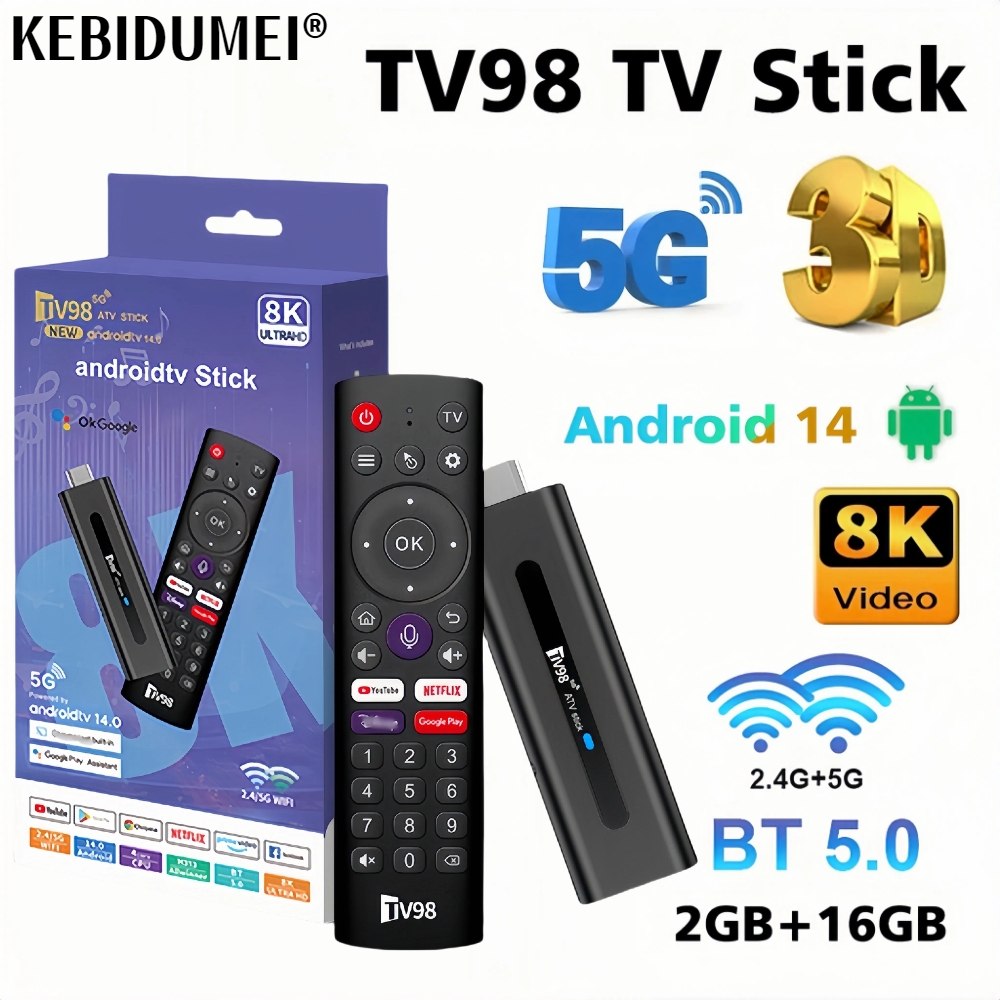ТВ-Приставка Smart TV TV98 ATV 8K, Android 14 ATV Allwinner H313, 2,4G, стандартная поддержка Wi-Fi, OTA 4K, плеер BT5.0, 2 ГБ, 16 ГБ, голосовая дистанционная ТВ-приставка