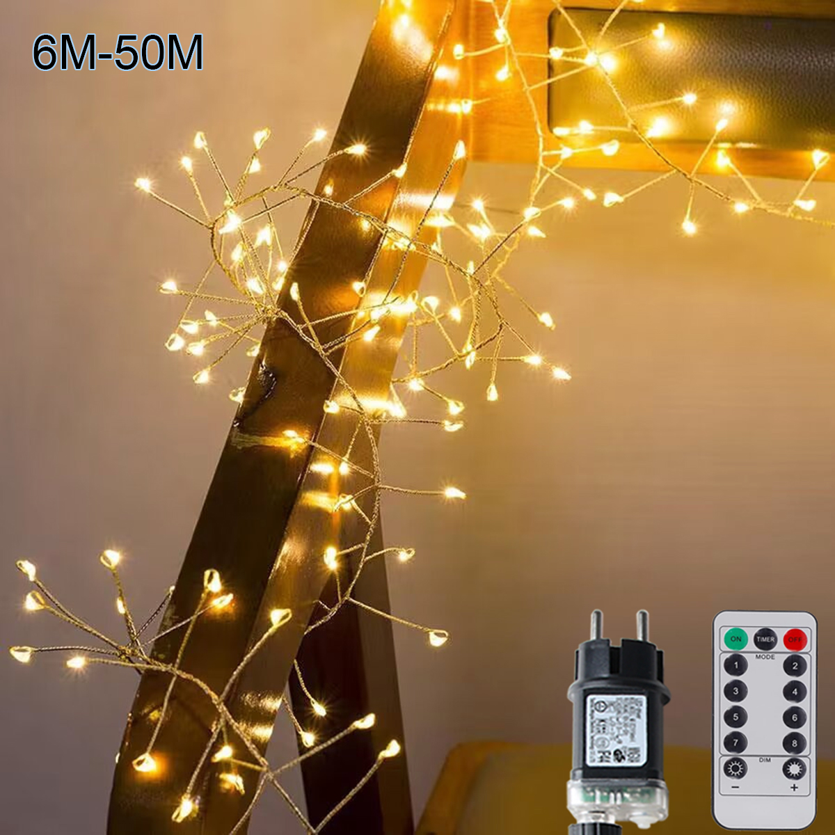 Guirnalda de luces LED de 6M-50M con forma de petardo, guirnalda de luces navideñas de hadas para fiesta de boda, lámparas de decoración de árbol de Navidad de Año Nuevo