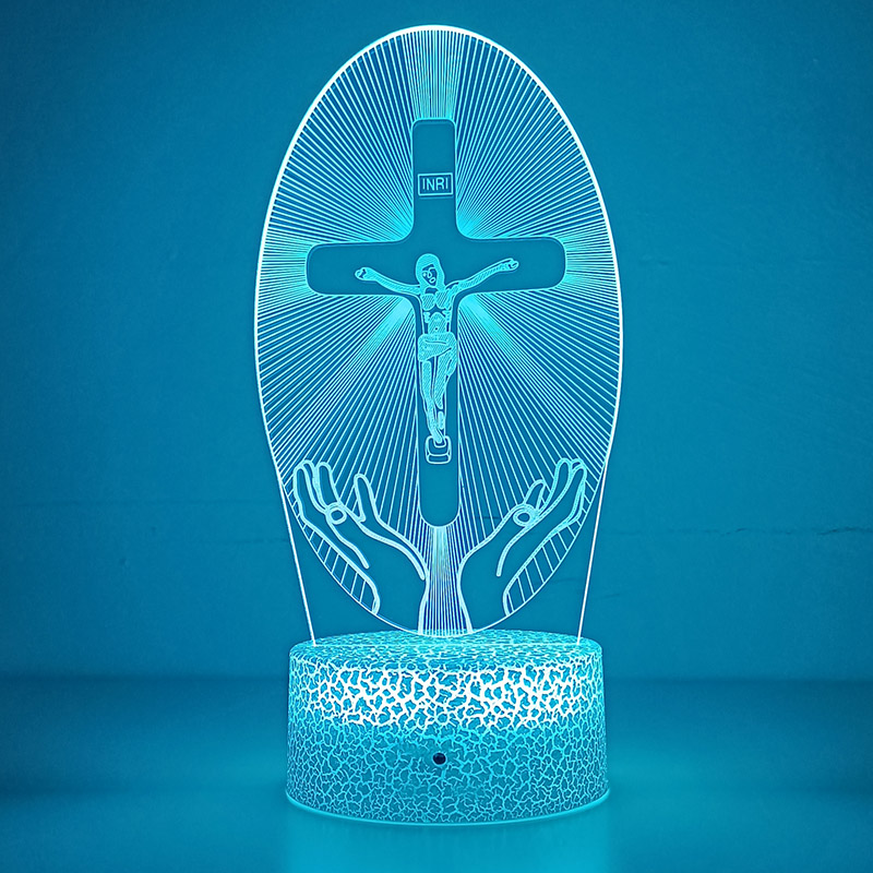 Jésus croix 3D LED veilleuse pour amis noël pâques chambre décor cadeaux Crucifix Illusion d'optique bureau lampe de Table veilleuse