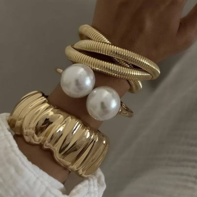 DIEZI Vintage Parel Brede Manchet Armbanden Mannen Hip Hop Punk Goud Zilver Kleur Geometrische Lente Armbanden Voor Vrouwen Armband Sieraden