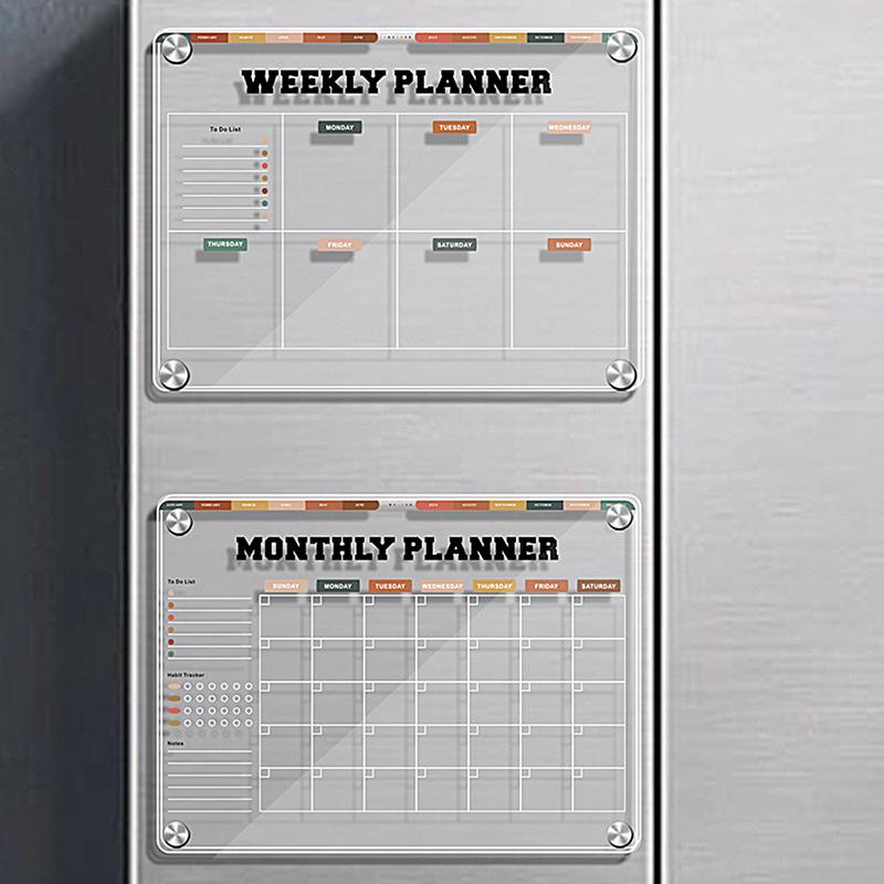 Magnetisches Whiteboard für Kühlschrank, wiederverwendbarer Kühlschrank, Kalender, Planertafel, Acryl-Kühlschrank, trocken abwischbar, klare Kühlschrankplanung