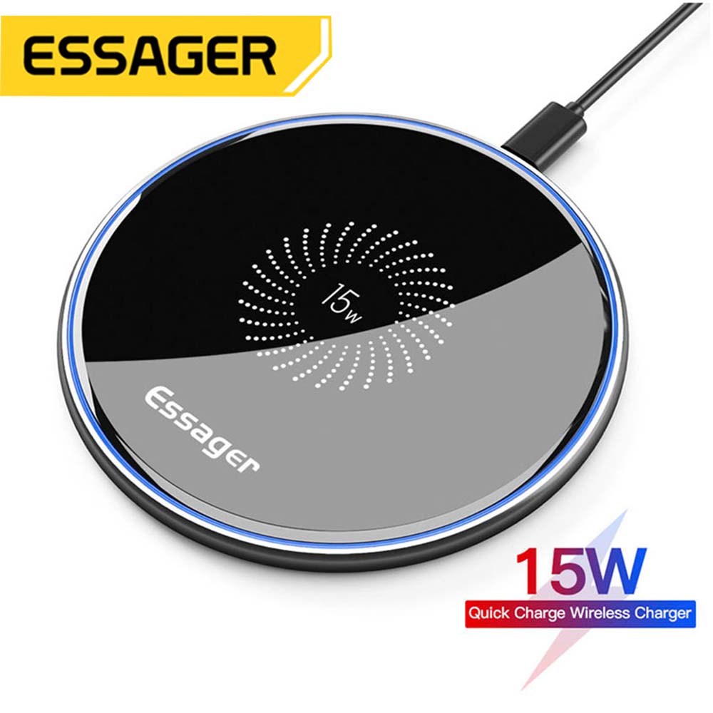 Essager-cargador inalámbrico Qi de 15W, almohadilla de carga inalámbrica rápida, cargador inalámbrico de inducción rápida para iPhone 14 Pro max Xiaomi mi 9 Pro