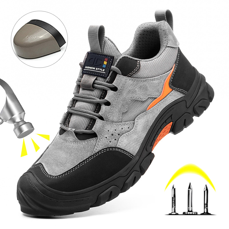 Men Safety Work Shoes Plastic Toe Safety Boots Fashion Lightweight Comfort Working Sneakers Anti-puncture Indestructible Shoes